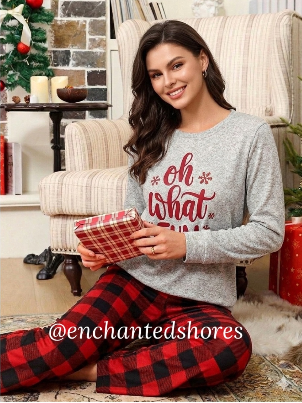 Holiday Pajamas NWT Buffalo Plaid “Oh What Fun” Plus Size 2X Red Black Cozycore